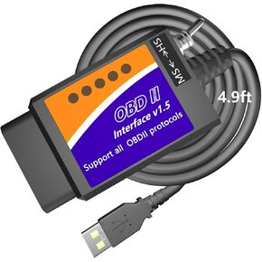 obd2 إلى usb elm327 محول قارئ الماسح الضوئي usb إلى obd2 elm 327 قارئ محول الماسح الضوئي obdii elm327 واجهة رمز القراء أدوات المسح التشخيصي كابل لفورد جنرال موتورز وغيرها من المركبات دعم فورسكان in Kuwait