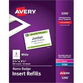 عبوة إعادة تعبئة شارة إدراج Avery 5390، تناسب 2-1/4 بوصة × 3-1/2 بوصة، 8/Sht، 400/BX، WE in Kuwait