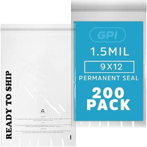 GPI - حزمة مكونة من 200 كيس بولي شفاف ذاتي الغلق مقاس 10 × 15 بوصة - أكياس بوليستر سعة 1.5 مل مع شريط لاصق دائم وتحذير من الاختناق لتغليف القمصان والملابس. مثالية لمستلزمات الشحن مع FBA in Kuwait