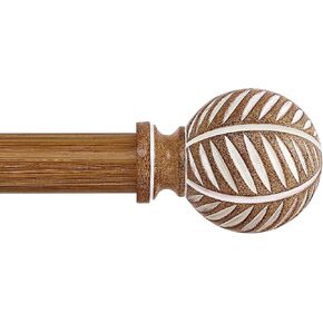 Wood Curtain Rods 66 to 120 Inch,1 Inch Boho Adjustable Curtain Rod,Imitation Wood Grain Leaf Decorative Window Curtains Rods,Farmhouse Rustic Heavy Duty Curtain Rods,Brown Drapery Rods 66-120" in Kuwait