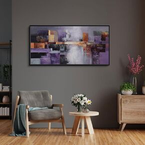 yiijeah Purple Abstract Black Frame Wall Art - Purple and Gold Canvas Picture Artwork for Bedroom Wall Decor Modern Living Room Office Home Decoration Size 20x40 Inches in Kuwait