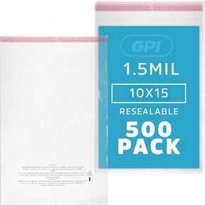 GPI - حزمة مكونة من 500 كيس بولي شفاف ذاتي الغلق مقاس 12 × 15 بوصة، 1.5 مل - أكياس بولي قابلة للإغلاق مع شريط لاصق وتحذير من الاختناق لتغليف ملابس القمصان. مثالية لمستلزمات الشحن مع FBA in Kuwait