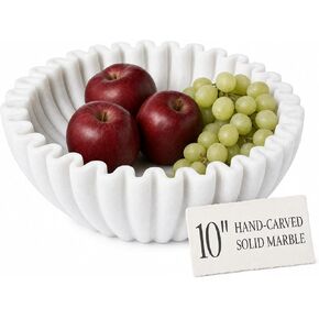 Fluted Marble Bowl Decorative - 10" Marble Fruit Bowl for Kitchen Counter - Large Decorative Bowls for Home Decor - Marble Ruffle Bowl, Scalloped Bowl, Stone Bowl Decorative, Concrete Bowl in Kuwait