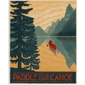Stupell Industries Paddle Your Own Canoe Phrase Mountain Lake Adventure، صمم بواسطة Janelle Penner لوحة فنية جدارية من القماش، مقاس 16 × 20، أخضر in Kuwait