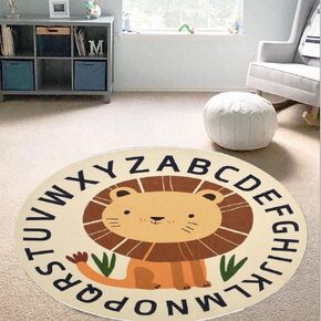Poowe Round Kids Play Mat Baby Nursery Rug Round Educational Alphabet Soft Area Rug Non Slip for Children Toddlers Bedroom (Round 39.4", Brown Bear) in Kuwait