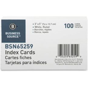 Business Source 65261 Index Cards, Ruled, 72 lb., 4-Inch x6-Inch , 100/PK, White in Kuwait