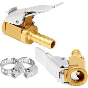 2PCS Brass Tire Inflator Nozzle 1/4" Barb Open Flow Lock on Air Chuck Air Compressor Hose End Repair Include 2 Stainless Steel Clamps in Kuwait