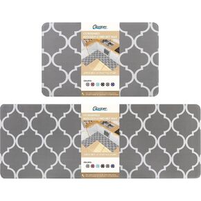 Carvapet 2 Pieces Microfiber Moroccan Trellis Non-Slip Soft Kitchen Mat Bath Rug Doormat Runner Carpet Set, 20"x63"+20"x31", Grey in Kuwait