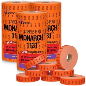 ملصقات تسعير باللونين الأبيض والأحمر لمسدس الأسعار Monarch 1131 - غلاف واحد أبيض وواحد أحمر - أكمامان، حزمة كومبو 16 لفة - 40,000 ملصق تحديد الأسعار - مع مكشطة الملصقات ولفائف الحبر المتضمنة in Kuwait
