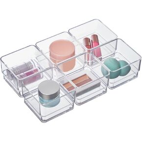 STORi SimpleSort 6-Piece Stackable Clear Drawer Organizer Set | 3" x 3" x 2" Square Trays | Small Makeup Vanity Storage Bins and Office Desk Drawer Dividers | Made in USA in Kuwait