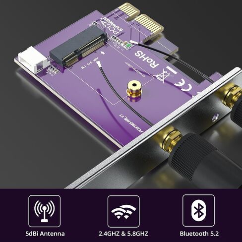 بطاقة محول PCIE X1 إلى M.2/NGFF (A+E) واي فاي بلوتوث لاسلكية مع هوائي ثنائي النطاق 2.4&5G 2X 5dBi in Kuwait