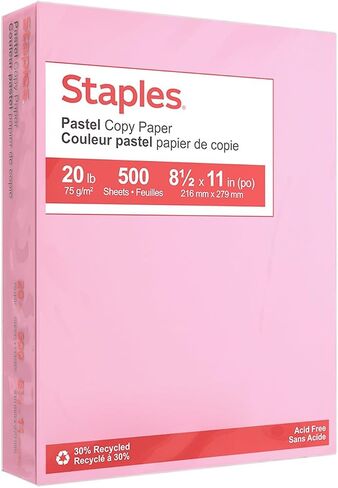 Staples 490935 ورق نسخ ملون باستيل 8 1/2 بوصة × 11 بوصة وردي 500/ريم (14779) in Kuwait