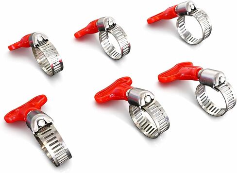 Tech Team #00853, Band Clamps 5/16" wide, 1/4" - 5/8" (6-16 mm) diameter, Adjustable Key Style, Stainless Steel Hose Clamps, Easy-Turn Plastic Thumb Screw, 5 pcs. in Kuwait
