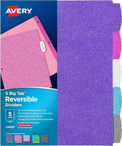 Avery Big Tab Reversible Fashion Dividers, Assorted Colors, 5-Tab Set (24928) in Kuwait