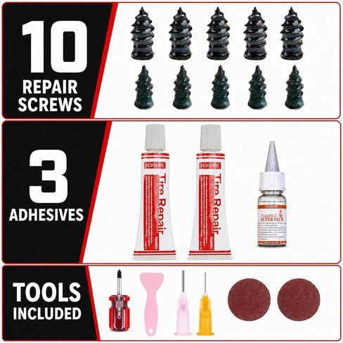 NORSHIRE Tire Repair Nail,Self-Tapping Screw,Tire Repair Kits,Tire Screw Plug,Tire Repair Rubber Nail,Tire Fix,Suitable for car, Motorcycle, ATV, Jeep, Truck, Tractor tire Puncture Repair in Kuwait