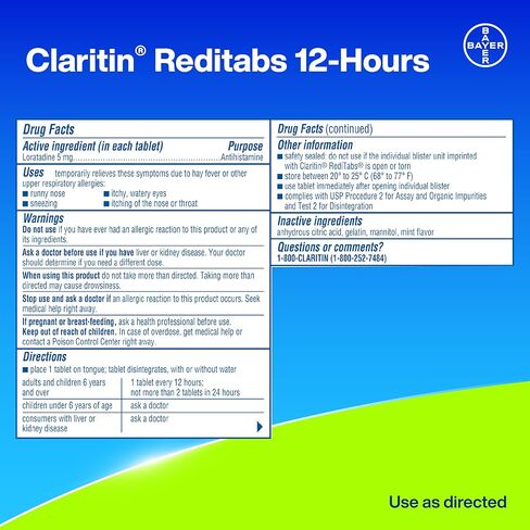 Claritin Non-Drowsy RediTabs Indoor & Outdoor Allergies 12 Hour Relief Tablets - 30 CT, 5mg. in Kuwait
