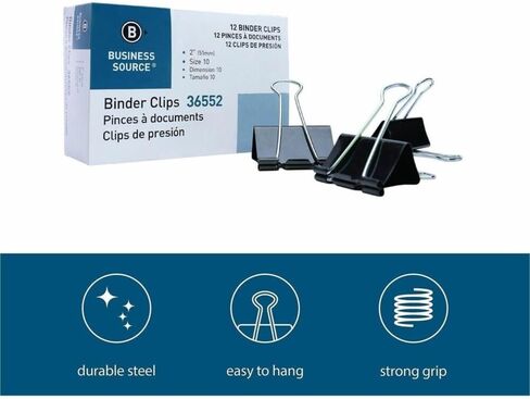 Business Source Fold-Back Binder Clips, Black, Large (36552) in Kuwait