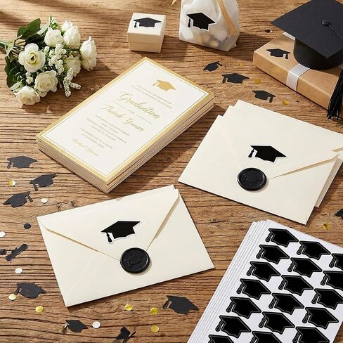 Whaline 600pcs Graduation Cap Stickers Black Graduation Hat Sealing Labels Grad Party Favor Labels Self-Adhesive Grad Cap Stickers for College High School Graduation Party Chocolate Envelopes Decor in Kuwait