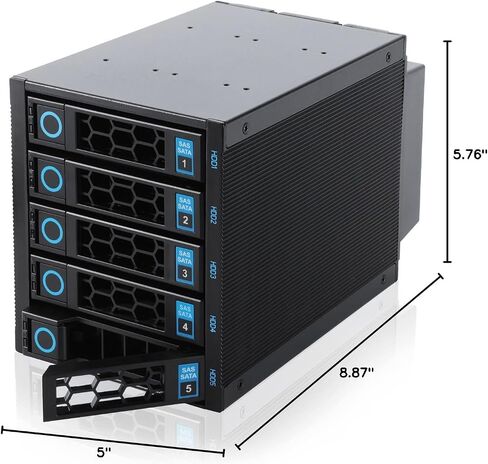 RackChoice Internal Hard Drive Enclosure 5x2.5"/3.5" SATA/SAS Hard Drive Backplane 6 Gbps HDD hotswap in 3xExternal 5.25" Bay Compatible with All Rack Types in Kuwait