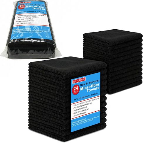 Microfiber Cleaning Towels, Pack of 24, Ultra Soft Plush Washcloth, All Purpose Premium Microfiber Detailing Cleaning Cloths Shop Towels(16" x 16", Navy Blue) in Kuwait