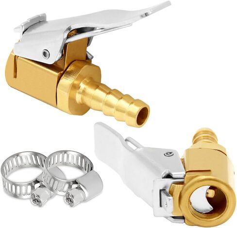 2 قطعة من النحاس منفاخ الإطارات فوهة 1/4 "بارب فتح تدفق قفل على ظرف الهواء خرطوم ضاغط الهواء إصلاح نهاية تشمل 2 المشابك الفولاذ المقاوم للصدأ in Kuwait