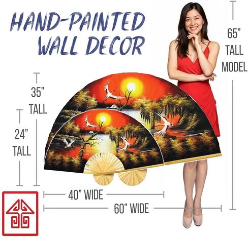 Asian Sunrise Folding Wall Fan Hand-painted Wall Decor Art (60 inch wide) in Kuwait