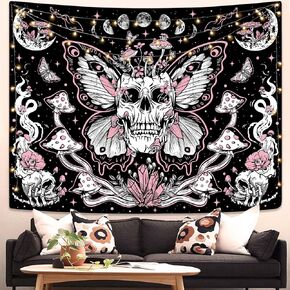 kampdream Skull Floral Tapestry, Trippy Mushroom Skeleton Goth Garden Aesthetic Tapestries for Bedroom 36×48 inch in Kuwait