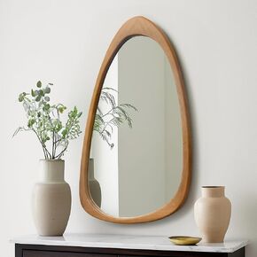 Irregular Wall Mirror for Decor,Wood Asymmetrical Mirror Modern Large Vanity Bathroom Mirror,19.5 x 30.5 inch Unique Decorative Mirror for Entryway,Bedroom,Living Room,Washroom in Kuwait