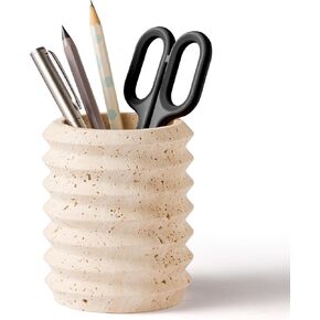 WORHE Natural Marble Pen Holder for Desk, Handcrafted Sturdy Desk Organizer with Anti-Slip Base 3.1" x 4.3" – Unique Stone Craft for Office Supplies, Makeup Brushes & Home Decor Grey (WH077) in Kuwait