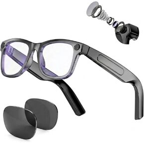 Smart Glasses Bluetooth - IP5 Waterproof Audio Sunglasses for Women and Men, Open Ear Sound Built-in Mic & Speakers, Polarized Sunglasses Lenses Smart Devices Voice Assistant (Silver) in Kuwait