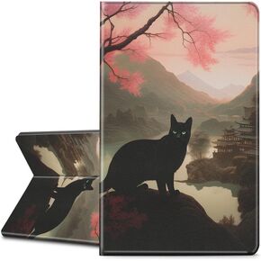 for Kindle Paperwhite E-Reader 10th Generation Case 6.0" 2018, Premium PU Leather Smart Folio Case Slim Shell Folding Stand Cover with Auto Sleep/Wake, Black Cat and Cherry Tree in Kuwait