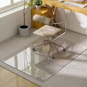GLSLAND Office Chair Mat for Carpet - 36" x 46" Tempered Glass Floor Mat - for Office Chair on Carpet - 1/5" Thick Clear Computer Floor Mat with 4 Anti-Slip Pads in Kuwait
