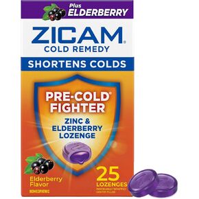 Zicam Cold Remedy Zinc Lozenges, Elderberry Flavor, Homeopathic, Soothes Sore Throat and Coughs, Cold Shortening Medicine, Shortens Cold Duration, 25 Count in Kuwait
