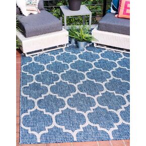 Unique Loom Outdoor Trellis Collection Area Rug (6' 1" x 9' Rectangle, Navy Blue/ Ivory) in Kuwait