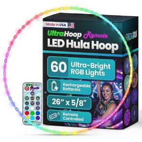 UltraHoop Remote LED Hoop - Wireless Control 60 Color Changing LED Lights w/ 300+ Modes & Patterns - Rechargeable Battery, HDPE Collapsible, Advanced to Beginner Hoola Hoops - 28" x 5/8" OD - UltraPoi in Kuwait