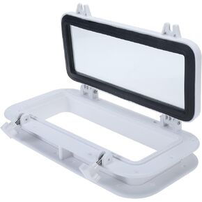 Amarine-made Boat Yacht Rectangle Opening Portlight Porthole 15-3/4" x 7-7/8" Replacement Window Port Hole - ABS Tempered Glass, Color: White, Black (White) in Kuwait