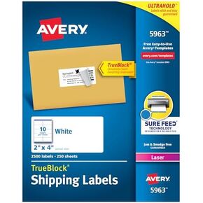 ملصقات شحن قابلة للطباعة من Avery مع تغذية مؤكدة (2 بوصة × 4 بوصة، 3-1/3 بوصة × 4 بوصة) بيضاء، ملصقات بريدية فارغة in Kuwait