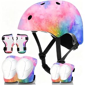 Color Gradient Adjustable Bike Helmet with Knee Pad Elbow Pads Guards,Kids Toddler Boys Girls Child Skateboard Helmet and Pads for Kids 3-5-8-14+Riding Scooter Inline skatings Longboard Roller Skate in Kuwait