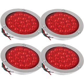 4 قطع من BLACKHORSE-RACING 4 بوصات دائرية 24 LED لإيقاف مقطورة الشاحنة مع حلقة تثبيت من الكروم، مركبات مناسبة عالميًا مع تيار مستمر 12 فولت in Kuwait