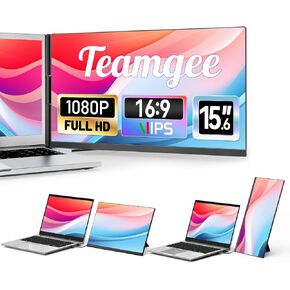 Teamgee Laptop Screen Extender, 14" FHD 1080P IPS Portable Monitor for Laptop, Built-in Stand/Speaker, Dual Screen Monitor for 13"-17" Laptops, Plug & Play Suitable for Mac, Wins, Android, Dex in Kuwait