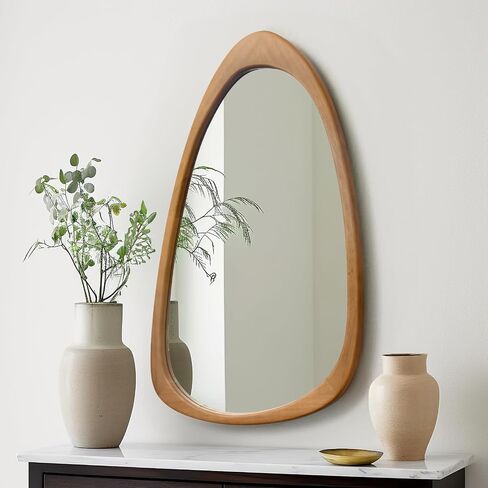 Irregular Wall Mirror for Decor,Wood Asymmetrical Mirror Modern Large Vanity Bathroom Mirror,19.5 x 30.5 inch Unique Decorative Mirror for Entryway,Bedroom,Living Room,Washroom in Kuwait