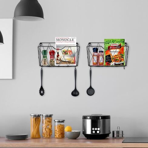 3 Tier Wall File Holder Organizer, Hanging File Organizer, Magazine Rack, Wall Mount Paper Folder ​Holder, ​with 5 Key Holder Hooks,Metal, Black in Kuwait