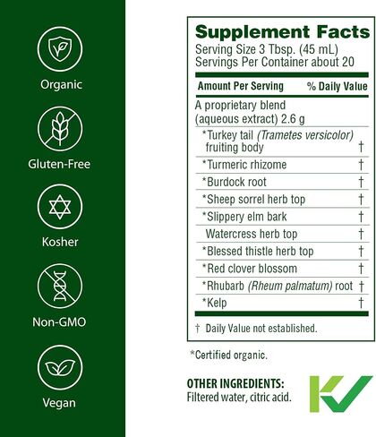 Flora Health Flor-Essence with Turkey Tail & Turmeric, Rich in Polysaccharides, 35+ Phenolic Compounds with Antioxidants and Immunity Support, 32-fl. oz. Glass Bottle in Kuwait