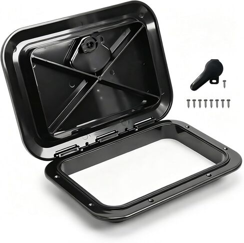 Amarine Made Marine Access Hatch Hatch Lid، سطح السفينة، فتحة وغطاء 10-5/8 بوصة × 14-3/4 بوصة - أبيض أو أسود 270 مم × 375 مم (أسود) in Kuwait