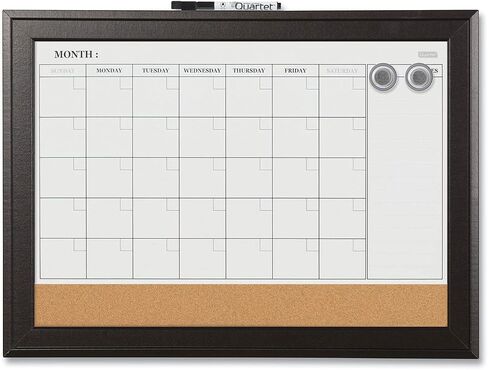Quartet Combination Magnetic Whiteboard Calendar & Corkboard, 17" x 23" Combo Dry Erase White Board & Cork Bulletin Board, Message Board, Black Frame (79275) in Kuwait