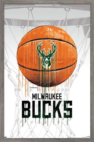 Trends International NBA Milwaukee Bucks - ملصق حائط بالتنقيط 20، 22.375 بوصة × 34 بوصة، إصدار غير مؤطر in Kuwait