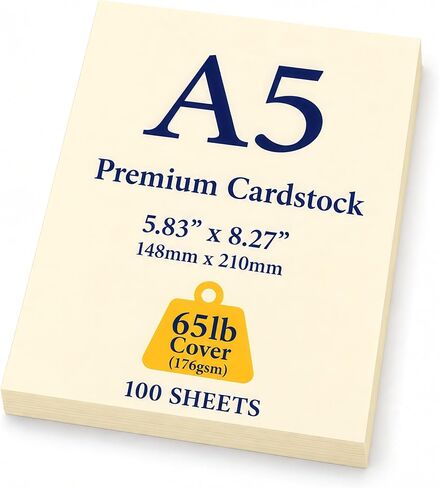 Premium A5 (8.3"x 5.83") Cardstock - 65lb Cover (176 gsm) Cream (100 Sheets) in Kuwait