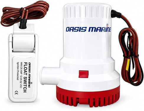 OASIS MARINE 2000 GPH 12v Submersible Boat Marine Plumbing Electric Bilge Pump 1-1/8 Outlet, Separate Float Switch Included in Kuwait