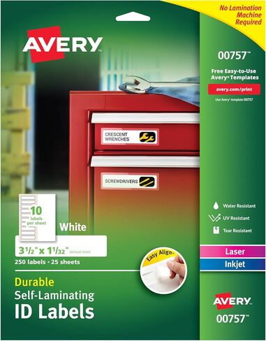 ملصقات تعريف مقاومة للماء ذاتية التصفيح بدرجة احترافية من Avery، 3-1/2 بوصة × 1-1/32 بوصة، 50 عبوة (00753) in Kuwait