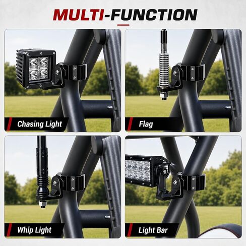 2 قطعة حامل علم UTV / حامل سوط UTV لقفص لفة 1.75 بوصة و2 بوصة متوافق مع Can Am X3 Polaris RZR 900 1000 XP Pro Turbo Can Am Maverick Commander SXS (شديد التحمل 360 درجة قابل للتعديل، ألومنيوم) in Kuwait